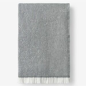 The Company Store Throw Blanket 100% Cotton Gray Woven Fringe Neutral Jacquard